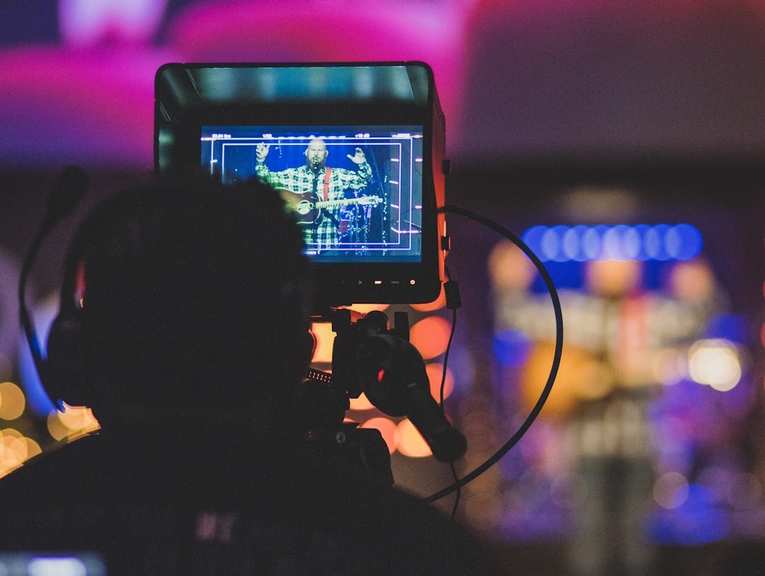 TV studio set with cameras and a presenter during a live broadcast